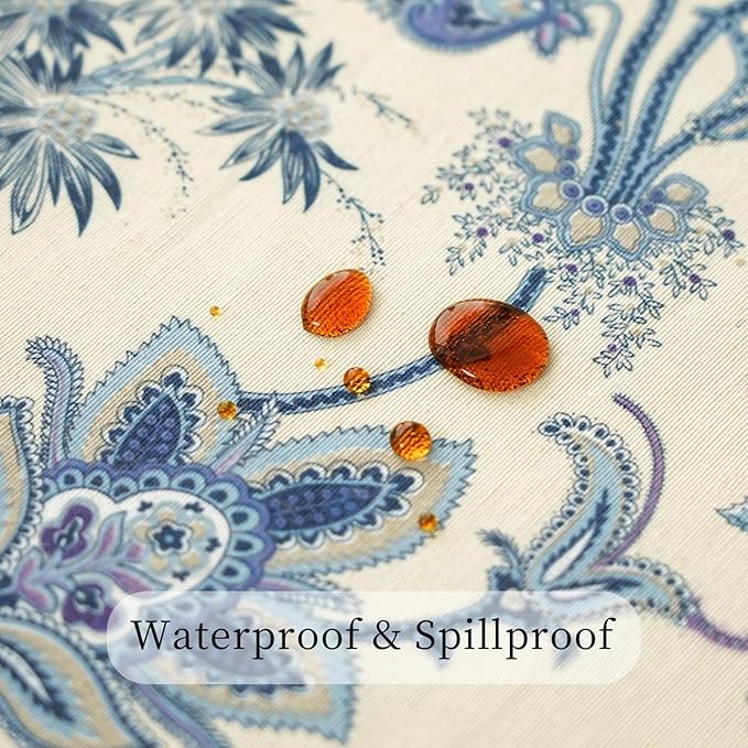 Blue and White Rectangle Tablecloth, Waterproof Outdoor Table Cloth, Dining Table Cover for Farmhouse, Wedding, Dinner, Picnic - Spring/Summer, 54"x72", Blue Flower