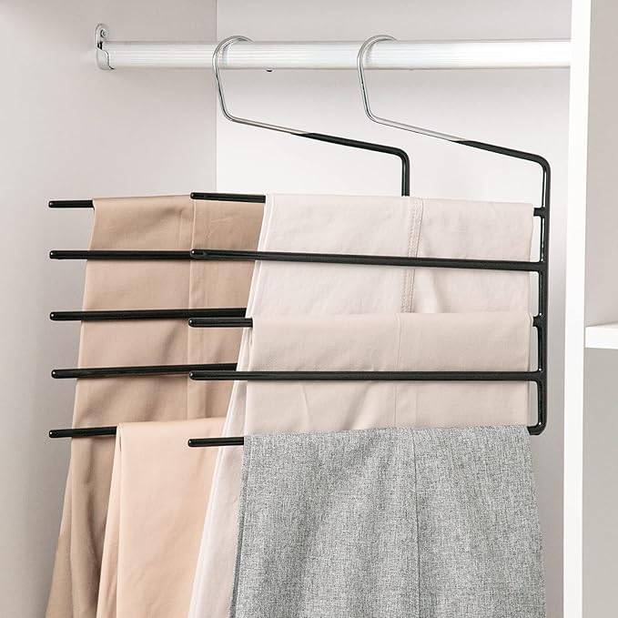 Nature Smile Pants Hangers 3pack, Heavy Duty Multi Layers Space Saving Slack Hangers,Non Slip 5 Tier Open-Ended Pants Hanger Closet Storage Organizer for Garden Flags Trousers Jeans Scarf