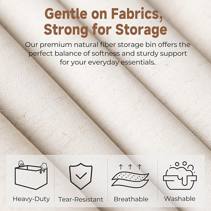 StorageWorks Storage Bins, Shelves Baskets for Organizing, 45L Extra Large Fabric Closet Organizers with Handles, Metal Frame, Beige(Cotton-linen), 2-Pack