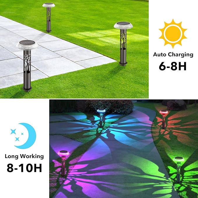 Large Solar Pathway Lights 6 Pack, 8 Modes Solar Lights Outdoor Landscape Lighting for Outside Path Walkway Driveway Sidewalk Patio Lawn Yard Garden Decor