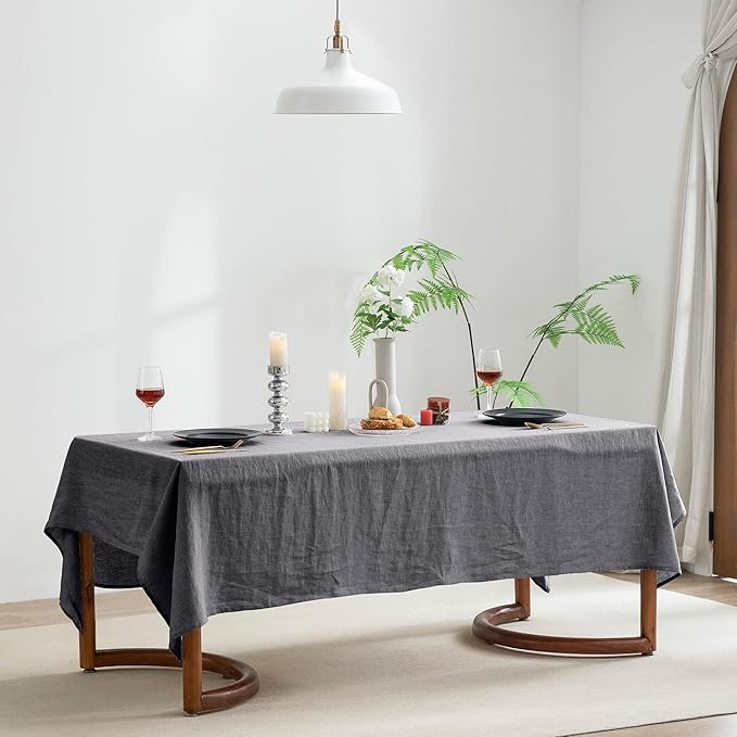 EVERLY 100% Pure Linen Rectangle Tablecloths 60x84Inches for Dining,Buffet Parties,Picnic,Events,Weddings and Restaurants,Decorative Halloween,Thanksgiving Machine Washable Tablecloths-Dark Grey