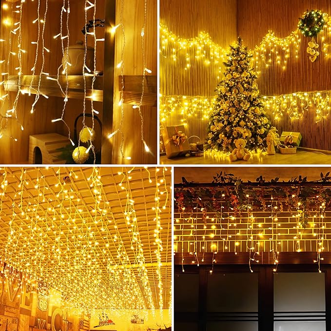 AGIRL 400 LED Icicle Lights Outdoor 32.8Ft 75 Drops Icicle Christmas Halloween Lights 8 Modes Waterproof Fairy String Lights for Indoor Bedroom Garden Wedding Porch Decoration