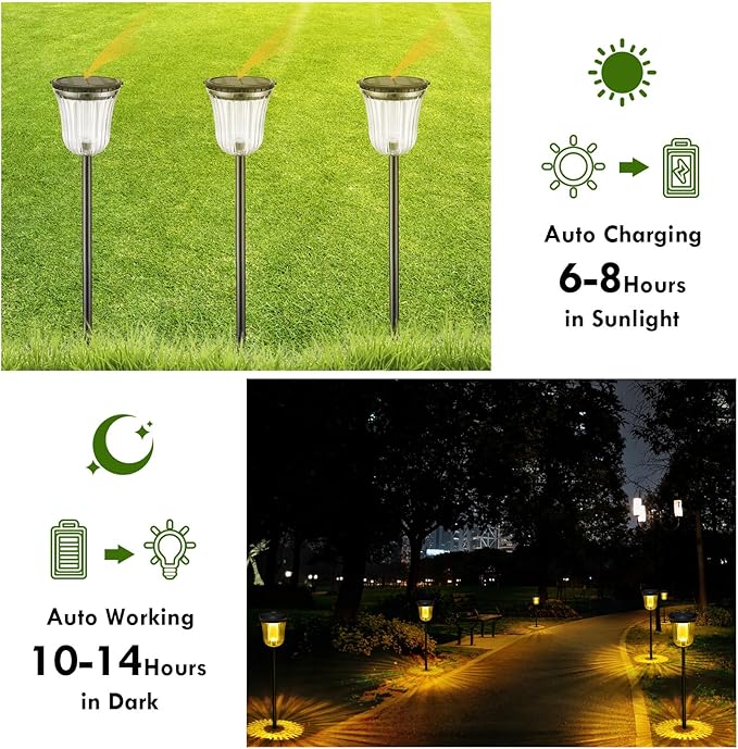 Solar Pathway Lights, 6 Pack 200 Lumens Super Bright Solar Lights Outdoor Waterproof with 2 Lighting Modes, Auto On/Off Outdoor Solar Lights for Yard, Walkway, Lawn, Driveway, Path,Outside