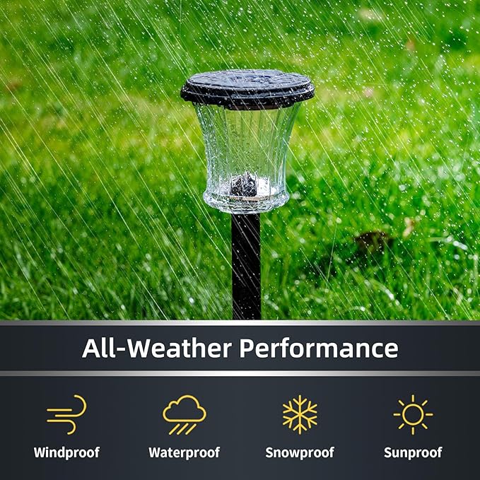 Glass Solar Pathway Lights Outdoor Waterproof, Decor Landscape Lighting with Modular Design, 3000K LED, Auto On/Off Solar Stake Light for Yard Garden Driveway Walkway Lawn, Warm White (6 Pack)