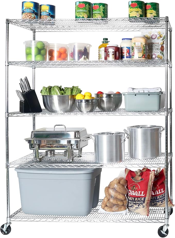 Seville Classics UltraDurable Heavy Duty NSF Solid Steel Wire Rack Storage Unit Wheels, 5-Tier Shelving, 60" W x 24" D