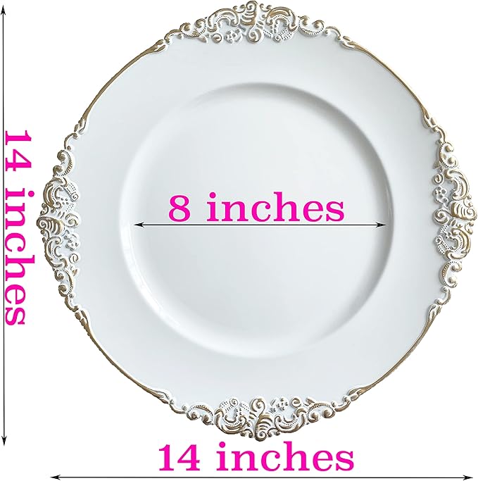 Henilosson white Charger Plates Gold Trim - Antique Plate Chargers for Dinner Plates - Set of 6 Dinner Chargers(6,white)