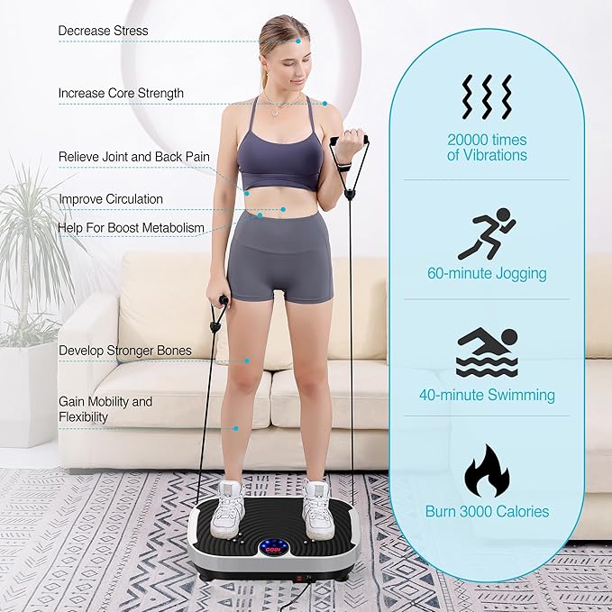 AXV Vibration Plate Exercise Machine Whole Body Workout Vibrate Fitness Platform Lymphatic Drainage Machine for Weight Loss Shaping Toning Wellness Home Gyms Workout