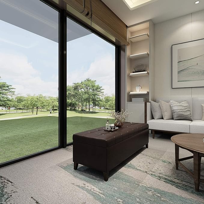 Joveco Storage Ottoman Bench, 51 Inch Leather Tufted Bench for End of Bed, Bedroom, Living Room, Dark Brown