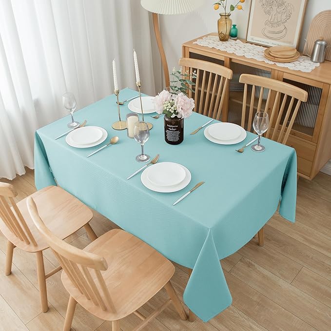 Biscaynebay Tablecloth for Rectangle Tables-90x132 Inch Aqua Blue Outdoor Picnic Table Cover-Rectangular Folding Table Cloths Water Resistant for Kitchen Camping Dining Room Patio Banquet Party