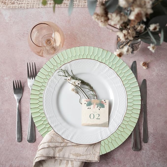 Green Charger Plates Set of 12, 13" Plastic Chargers for Dinner Plates, Thanksgiving, Christmas Party Banquet Serveware Supplies