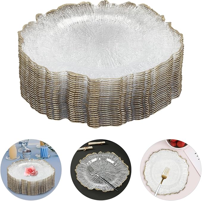 Charger Plates Set 12.6'' Round Embossed Dinner Plate Chargers Plastic Elegant Floral Plates for Dinner Wedding Party Event Table Kitchen Decoration 25Pcs (Gold-25Pcs)