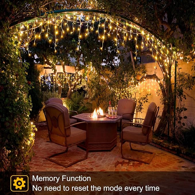 Christmas Lights Outdoor, 33ft 400 LED Warm White Icicle Lights for Outside House, Plug in Connectable Twinkle Tree Light 8 Modes Timer Waterproof for Patio Window Party Indoor Holiday Decorations