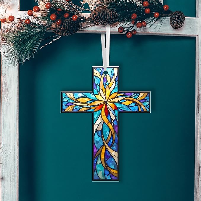 FLAGWIX Christian Gifts for Women Men - Acrylic Christmas Ornaments 2025 - Catholic Spiritual Religious Gifts for Women Mom Grandma, Cross Ornaments for Christmas Tree, Religious Gift, Cross Ornament