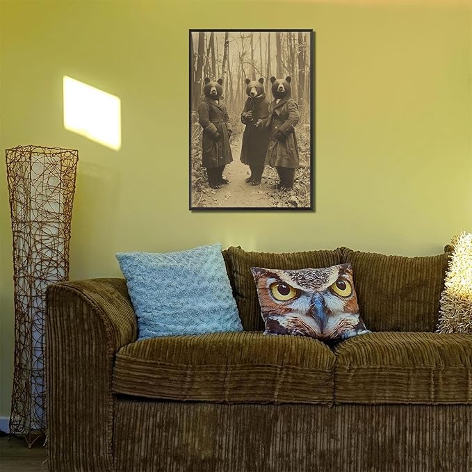 Vintage Horror Halloween Wall Decor Spooky The Three Bears In Occult Forest Spooky Canvas Wall Art Poster Gothic Dark Academia Decorations Room Creepy Print 16X24inch Aluminum Framed