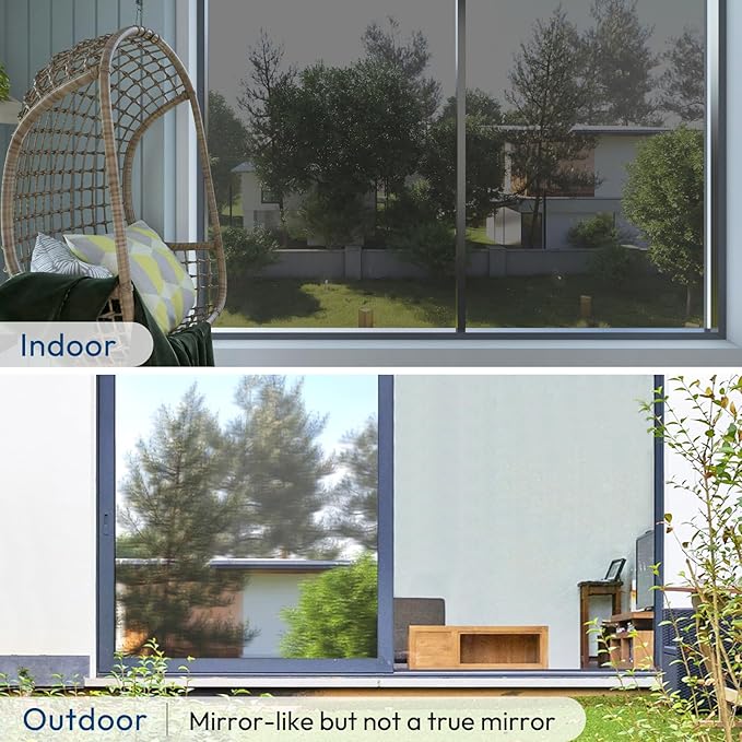 rabbitgoo Window Privacy Film One Way Window Tint for Home, Removable Reflective Heat Sun Blocking Anti UV Glass Door Covering, Mirror Tinting Film House Office, 29.5 in X 6.5 Feet, Black Silver