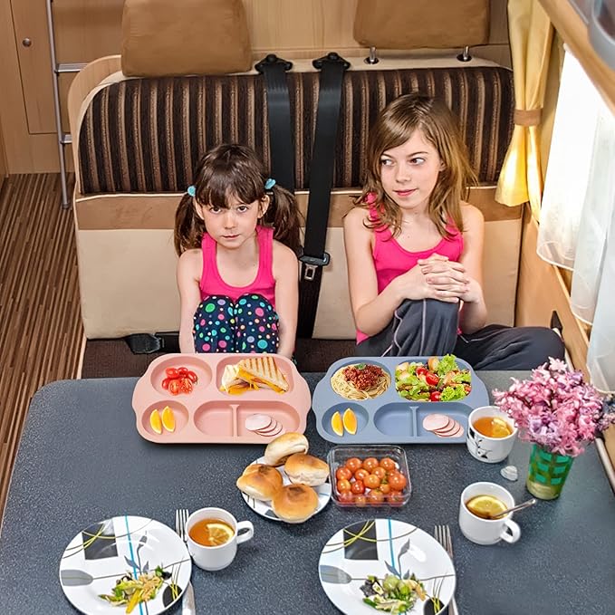 greenandlife 12 Inch (4PCS) Large Unbreakable Divided Plates for Kids Adults, Dishwasher & Microwave Safe Plate, Lightweight Reusable Plastic Compartment Plates, BPA Free and Healthy