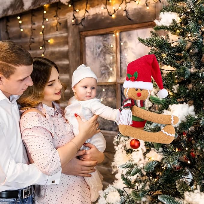 Gingerbread Man Christmas Tree Topper Decorations, Unique Funny Tree Topper Xmas Plush Stuffed Santa Hat Gingerbread Hugger Decor for Christmas Tree Wine Bottle Curtain Ornaments Holiday Home Decor