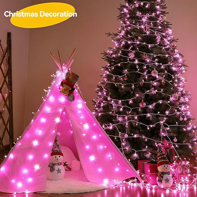 4 Pack 60LED Christmas Fairy Lights Battery Operated - 20FT Twinkle Lights with 2 Lighting Modes Indoor Outdoor, Waterproof Led Fairy String Lights for Bedroom, Wedding, Dorm, DIY Decor, Pink