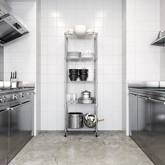 Seville Classics UltraDurable Heavy Duty NSF Solid Steel Wire Rack Storage Unit Organizer for Garage, Warehouse, Office, Restaurant, Classroom, Kitchen, 5-Tier Shelving, 24" W x 18" D