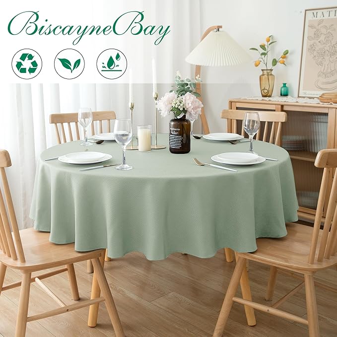 Biscaynebay Round Tablecloth 70 Inch-Sage Outdoor Fabric Table Cover-Small Circle Folding Table Cloths Linen Water Resistant Washable for Kitchen Dining Picnic Patio Outdoor Party Restaurant Tables