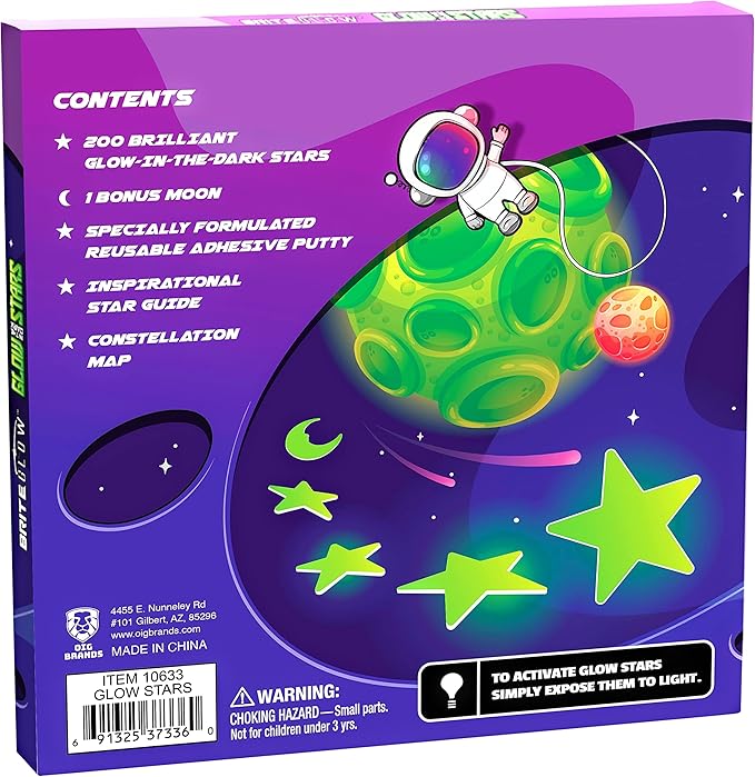 Brite Glow in The Dark Stars for Ceiling Kit - 3 Assorted 3D Plastic Star Stickers - Wall Stickers, Kids Room Decor, Fun Ceiling Decor - Starry Night Boy & Girl Stocking Stuffer Fun