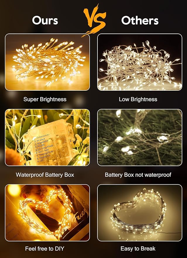 2 Pack Fairy Lights Battery Operated, 5Ft 60 LEDs Firecracker Twinkle Lights with Remote, Copper Wire String Lights for Bedroom Wedding Wreath Meson Jar Indoor Outdoor Decoration, Warm White