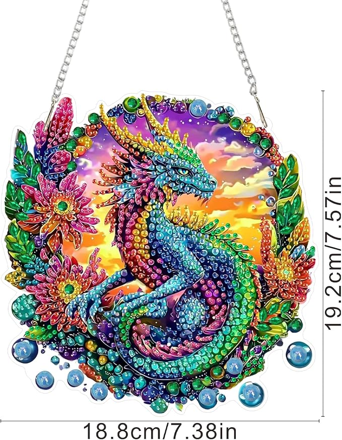 SENQAO Dragon Diamond Art Hanging Kit for Adult, Special Shaped Rhinestone, Double Sided DIY Acrylic Diamond Art Painting Window Pendants Home Garden Wall Hanging Kits Hanging Ornament