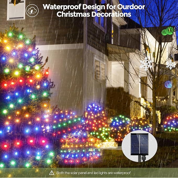 WBao Solar Christmas Lights Outdoor 360LED 11.5ft x 6.9ft Christmas Bushes Lights with Remote, 8 Lighting Modes, Timer, Waterproof for Lawn, Bushes, Trees Outdoor Christmas Decorations, Multicolor