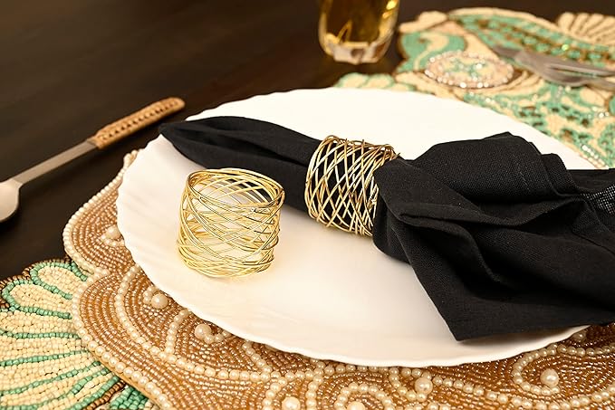 12-Piece Napkin Rings - Gold Metal Napkin Holders for Dining Table Decor, Wedding, Holiday, Party, Everyday Use - Elegant Iron Serviette Rings for Dinner Table Settings - ALPHA Living HOME