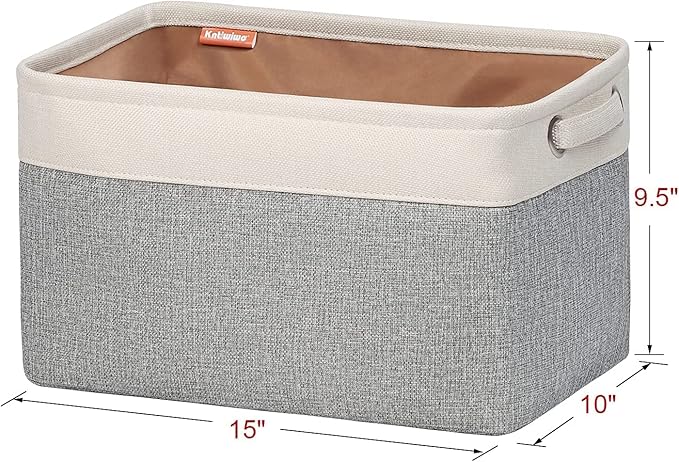 Kntiwiwo Storage Baskets for Closet 15" x 10" x 9.5" Fabric Storage Bins for Shelves Decorative Storage Cubes with Handles Large Linen Closet Organizer Bins for Home, Set of 3, Grey
