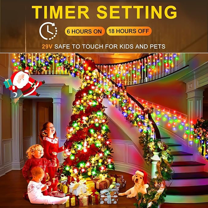 KNONEW 164FT 1600 LED Christmas Lights Outdoor Decoration Multicolor with 320 Drops, 8 Modes Timer Hanging Fairy String Lights Plug in Waterproof Indoor Decor for Holiday Wedding Party Window Garden