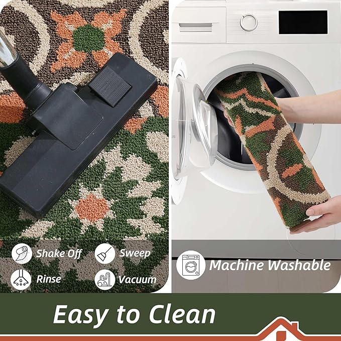 BEQHAUSE Dirt Trapper Door Mat 24" x 36", Non-Slip Entryway Rugs Washable, Floor Mat Stain Resistant and Absorbent Welcome Mat for Front Back Door, Muddy Wet Shoes & Paws, Boho Geometric Floral