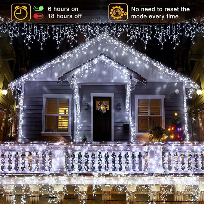 Icicle Christmas Lights Outdoor, 66FT 640 LED Icicle Lights for Outside, Waterproof & 8 Modes & Timer Function, Plug in Curtain String Light for Indoor Patio Garden Party Wedding Decorations, White