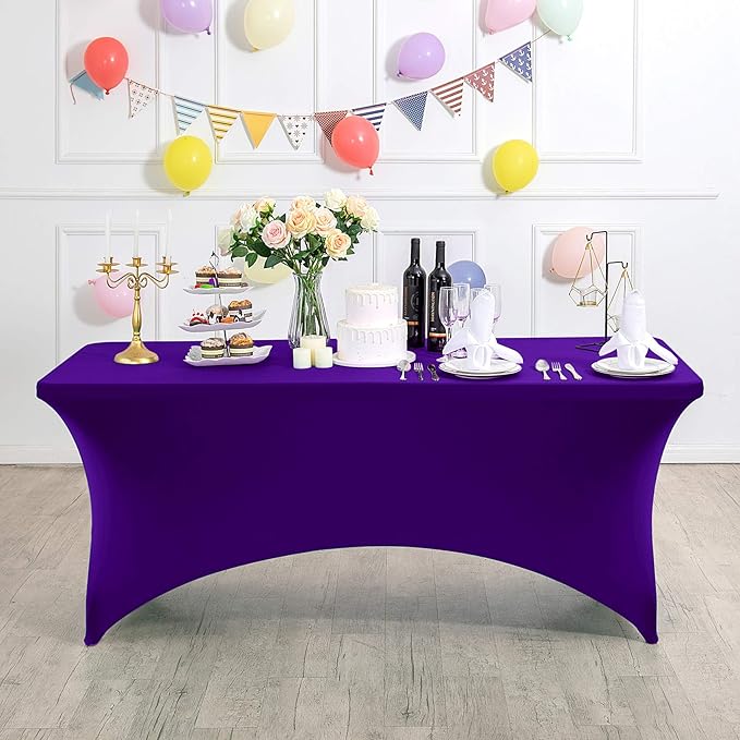 2Pack Spandex Table Cover for 8FT or 4ft or 6ft Table Universal Fitted Stretch Tablecloth for Party, Banquet, Wedding and Events-Purple
