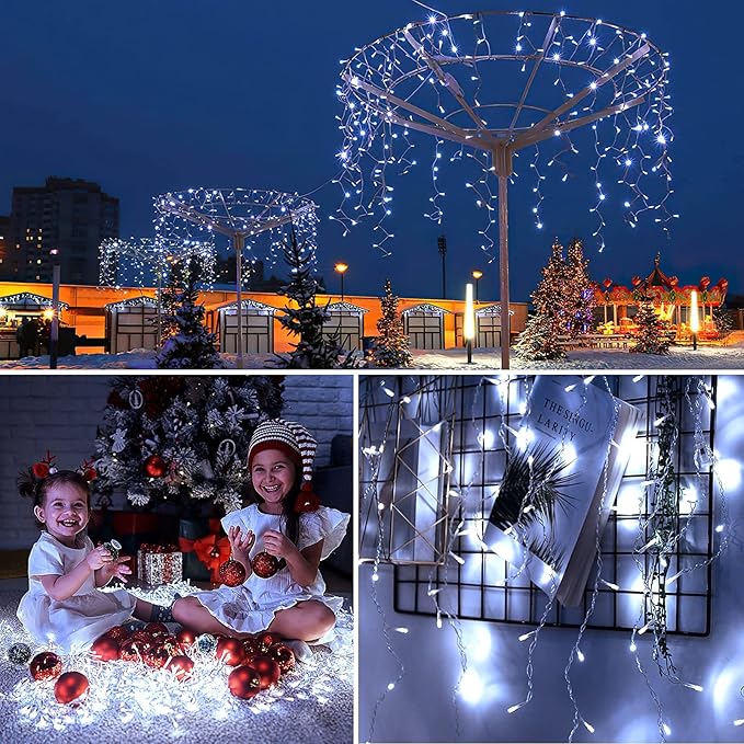 AGIRL 400 LED Icicle Lights Outdoor 32.8Ft 75 Drops Icicle Christmas Halloween Lights 8 Modes Waterproof Fairy String Lights for Indoor Bedroom Garden Wedding Porch Decoration