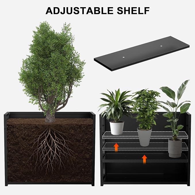 Metal Planter Box, Planter Boxes Outdoor Heavy Duty Metal Garden Planter Spliced Flower Pot with Partitions, All-Weather Use with Drainage Holes for Patio/Porch-35.43"x 27.55"x 11"