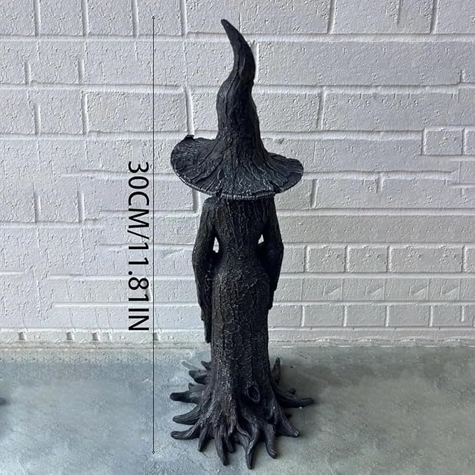 Gothic Halloween Resin Figurine, Retro Magician Decor Dark Fantasy Ornament, Enchanting Witch Statue, Resin Hand-Painted Enchanting Witch Statue (11.8in)