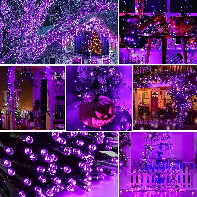 4 Pack Solar String Lights Outdoor, 400 LED Extra-Long 156 FT Solar Lights Outdoor with 8 Lighting Modes, IP65 Waterproof for Halloween, Garedn, Xmas, Balcony, Wedding, Party (Purple)