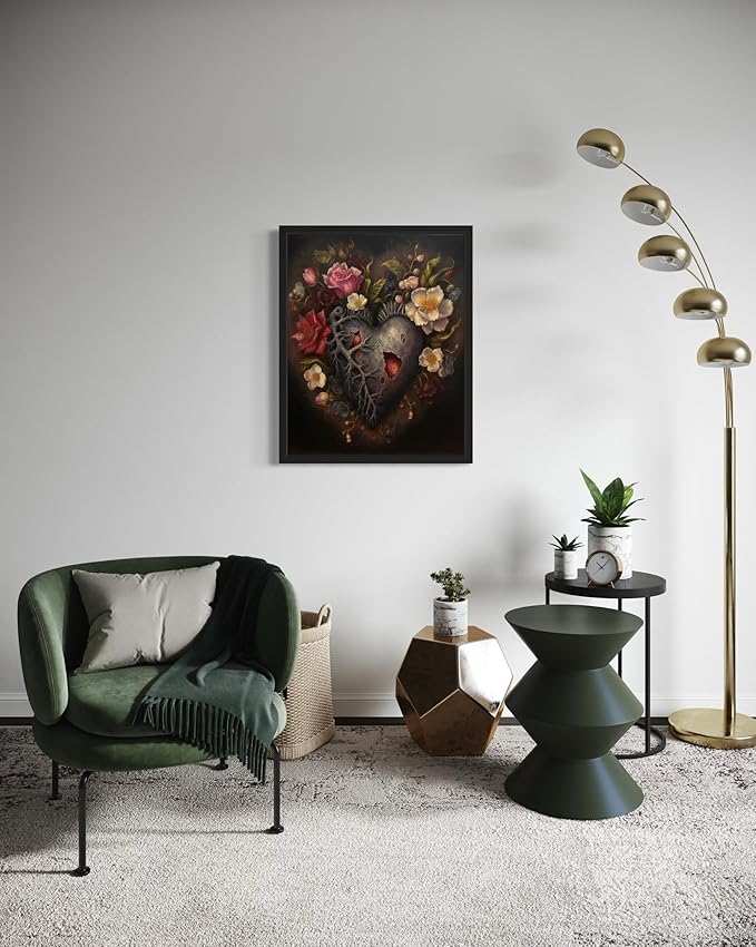 Gothic Heart Poster Art Print, Halloween Scary Vintage Wall Art Academia Spooky Painting Decoration for Horror Prints, Posters Bedroom Decor 89 (Gothic Heart, 16 x 20 inches, Unframed)