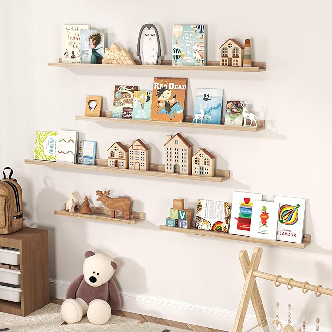 Floating Shelves for Wall, Picture Ledge Shelf 48 Inch Solid Wood Set of 2, Rustic Wall Shelves with Lip, Kids Bookshelf, Photo & Picture Live Edge Floating Shelves for Bedroom, Living Room, Kitchen