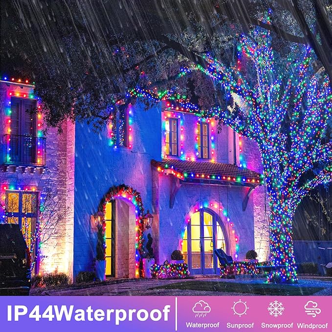 120 LED Christmas Lights Indoor Outdoor, 40ft 8 Modes Clear Wire Christmas String Lights Indoor, Plug in Twinkle Fairy Light for Bedroom Tree Christmas Decorations, Multicolor