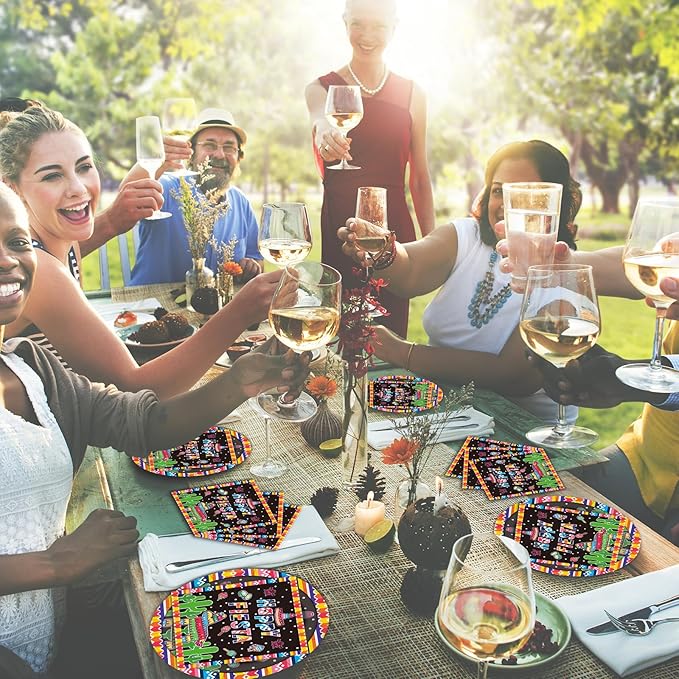 Mexican Party Paper Plates and Napkins Disposable Fiesta Party Supplies 9 inch 20 pcs Dessert Cake Plates & 20 pcs Napkins Tableware for Fruit Cake Party Decorations