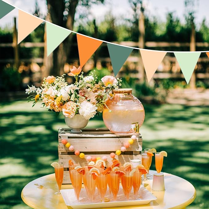 32Ft Little Cutie Baby Shower Decorations Orange Sage Green Fabric Pennant Triangle Banner Party Flag Streamer Garland for A Little Cutie is On The Way Birthday Orange Gender Reveal Party Decoration