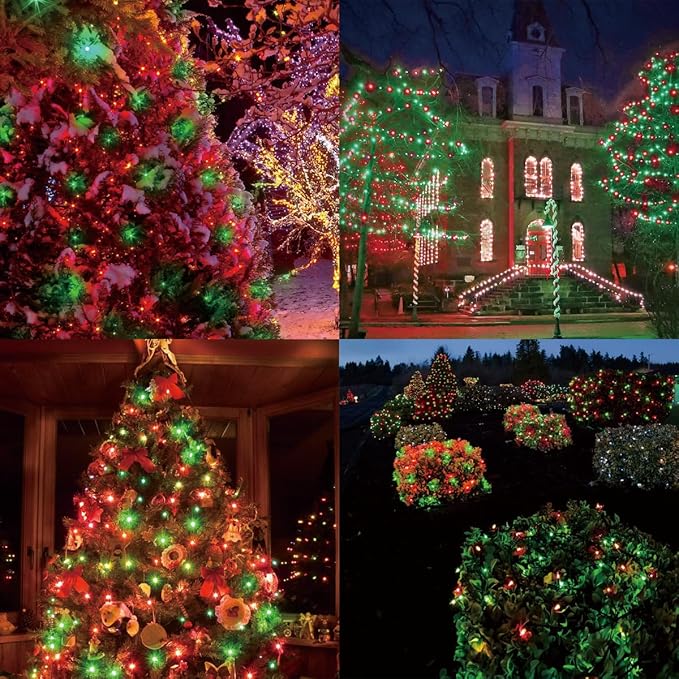 100Count (2pk of 50L) String Lights, LED Christmas Lights, 6" SPACING,Green Wire,Red and Green