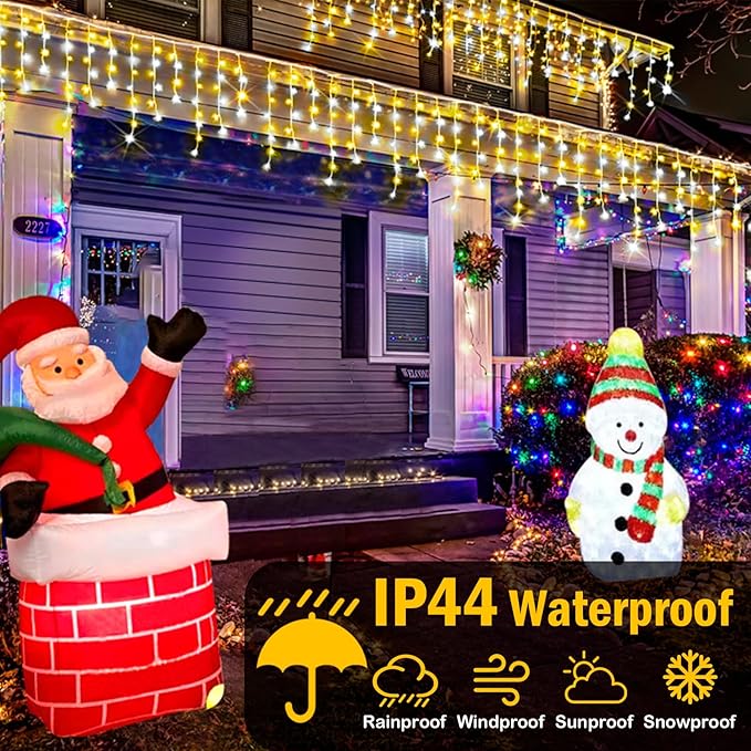 49FT Christmas Lights, 480 LED Ice Lights for Outside Clear Wire Twinkle Lights with 8 Modes Timer Waterproof for Christmas Party Tree Holiday Patio Yard Home Decor(Cool White and Warm Warm)