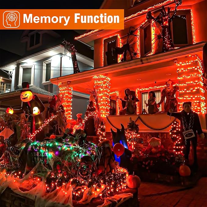 2 Pack Halloween Lights Outdoor, Total 200FT 600 LED Orange String Lights for Outside with 8 Modes Waterproof, Plug in Halloween Decorations for Indoor Bedroom Patio Garden Party Holiday