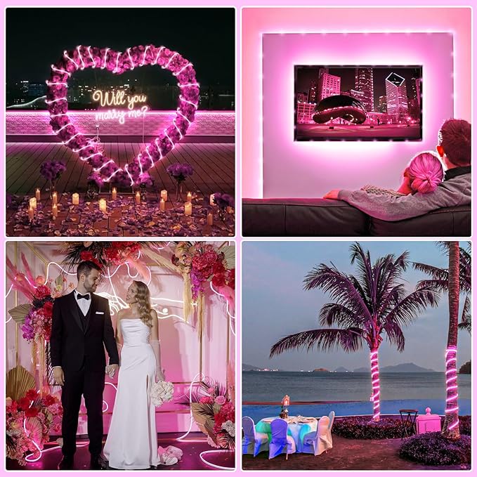100FT 300 LED Rope Lights Outdoor, Connectable and Flexible Tube Lights with 8 Modes, Waterproof Rope Lighting Indoor for Deck, Garden, Backyard, Pool, Patio, Pool, Camping Decorations - Pink