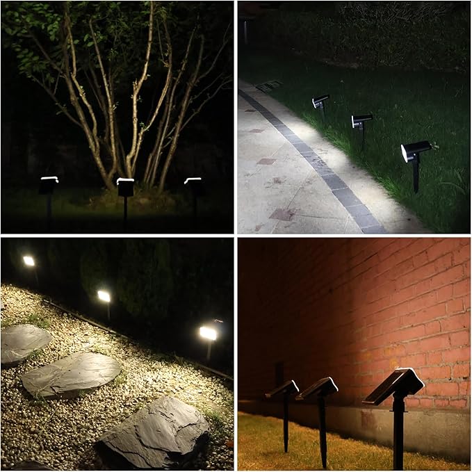 HGGH Solar Lights Outdoor Waterproof IP67, 60 LED 3 Lighting Modes Solar Spot Lights Outdoor for Yard Garden Pathway Landscape, Auto On/Off, Function 2 in 1(Cool White, 4 Pack)