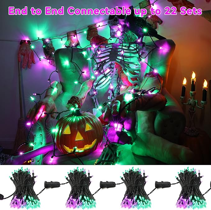 Brizled Purple & Green Halloween Lights, 33ft 100 LED Halloween String Lights, 120V UL Listed Purple Light String Connectable, Mini Green Lighting Set for Indoor Outdoor Tree Party Home Garden Decor