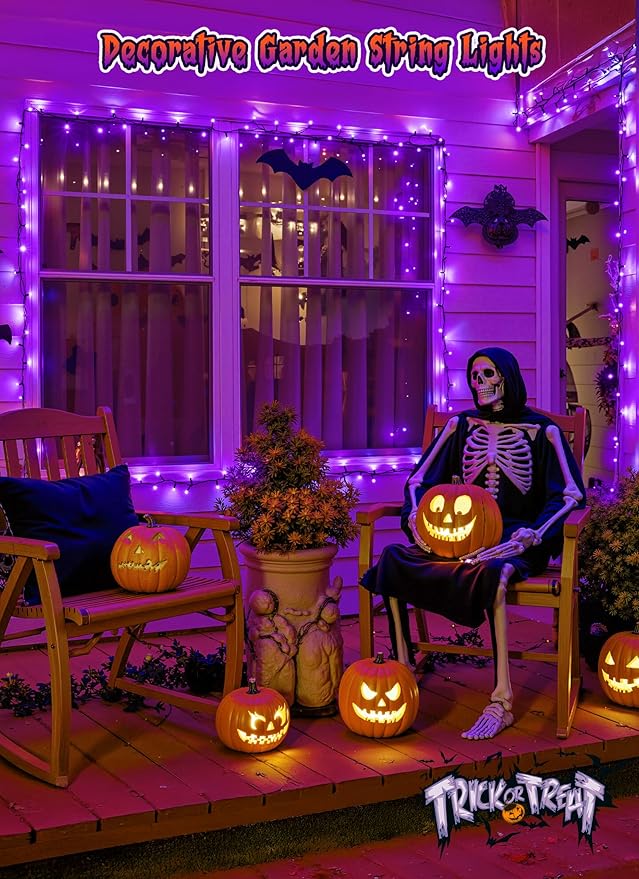 Brightown 2 Pack Halloween Solar String Lights Outdoor, Total 144Ft 400 LED Twinkle Fairy Lights Waterproof with 8 Modes Auto On/Off for Patio Tree Garden Party Home Decorations (Purple)